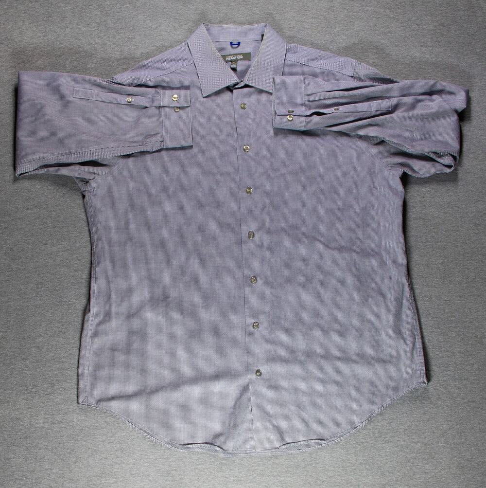 Kenneth Cole Reaction Dress Shirt Mens XL Slim Non-Iron Black/White Micro-Check